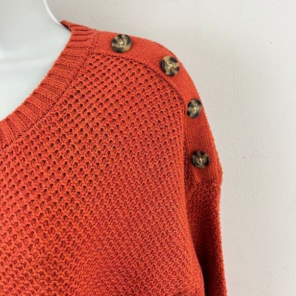 Rachel Zoe Women's Orange Crewneck Sweater with Button Detail Shoulders L - Picture 3 of 12